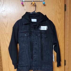 KanCan Charcoal Denim Jacket with Hoodie womens S number 484